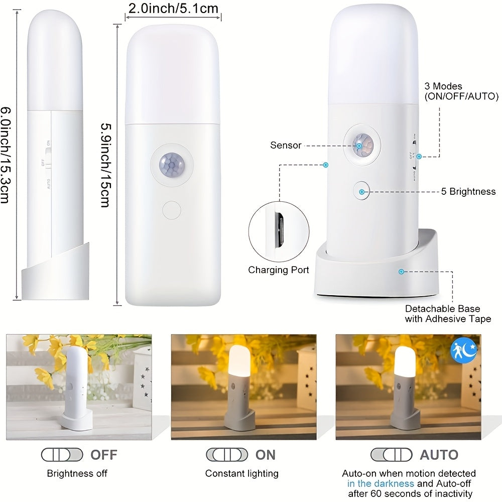 Night Light with LED Motion Sensor for USB Rechargeable and Adjustable Brightness