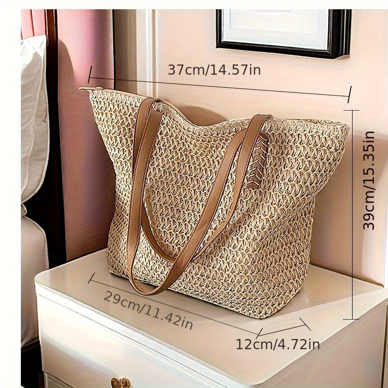 Bag with Beach French Straw Tote Bag Spacious Woven Summer Bag