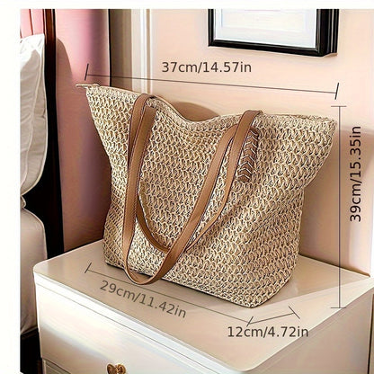 Bag with Beach French Straw Tote Bag Spacious Woven Summer Bag
