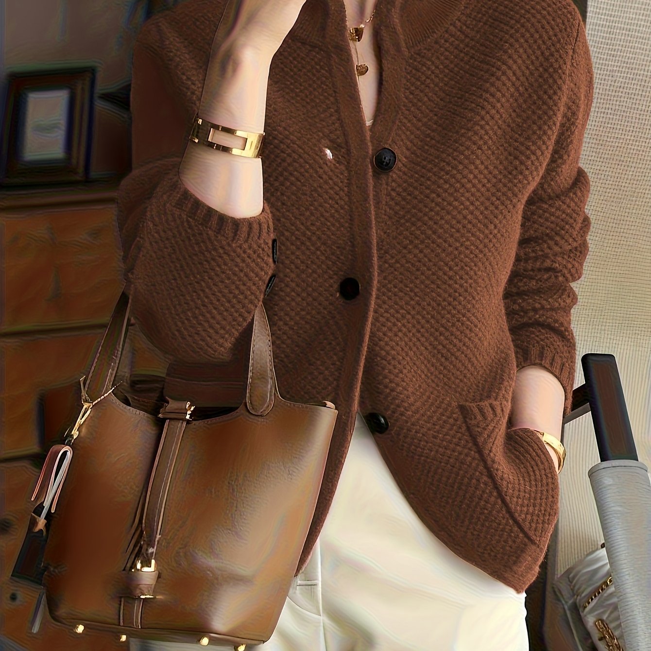 Ladies Knitted Sweater with High Neck for Comfortable and Timeless
