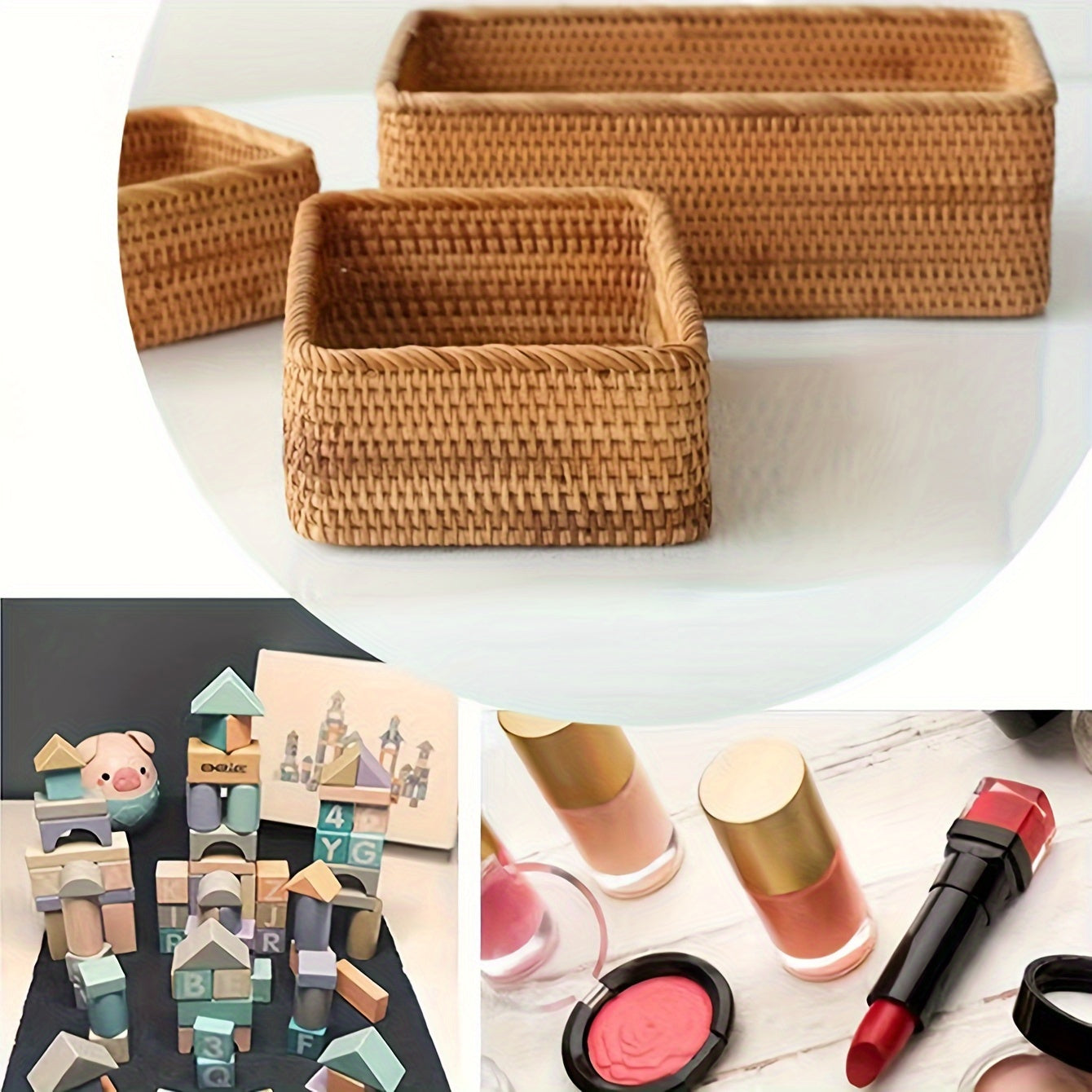 Storage Basket with Handwoven Rattan Design for Table and Bathroom