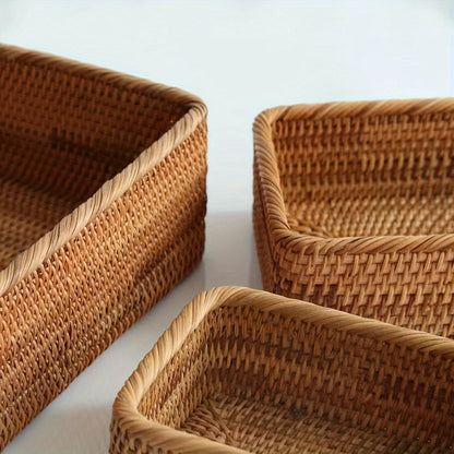 Storage Basket with Handwoven Rattan Design for Table and Bathroom