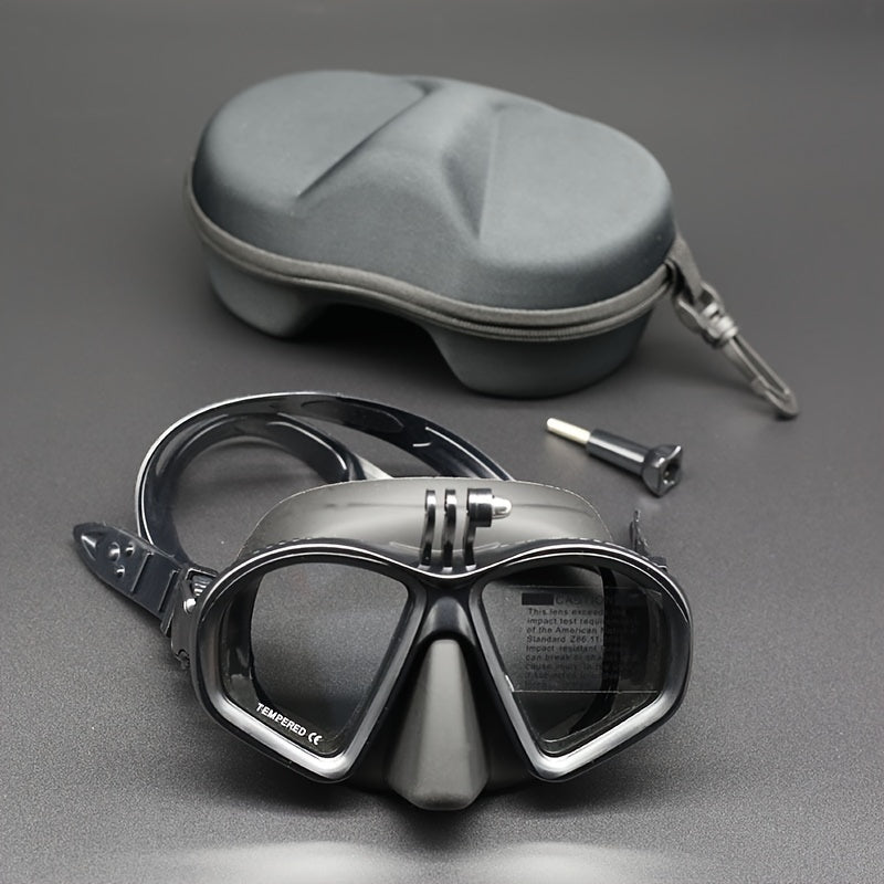 Case Tempered Diving Mask with Storage for Dive Goggles with Anti-Fog and Camera Mount
