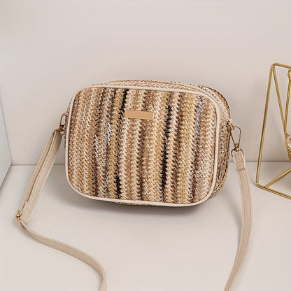 Bag with Shoulder Women Striped Woven Design with Zip Closure