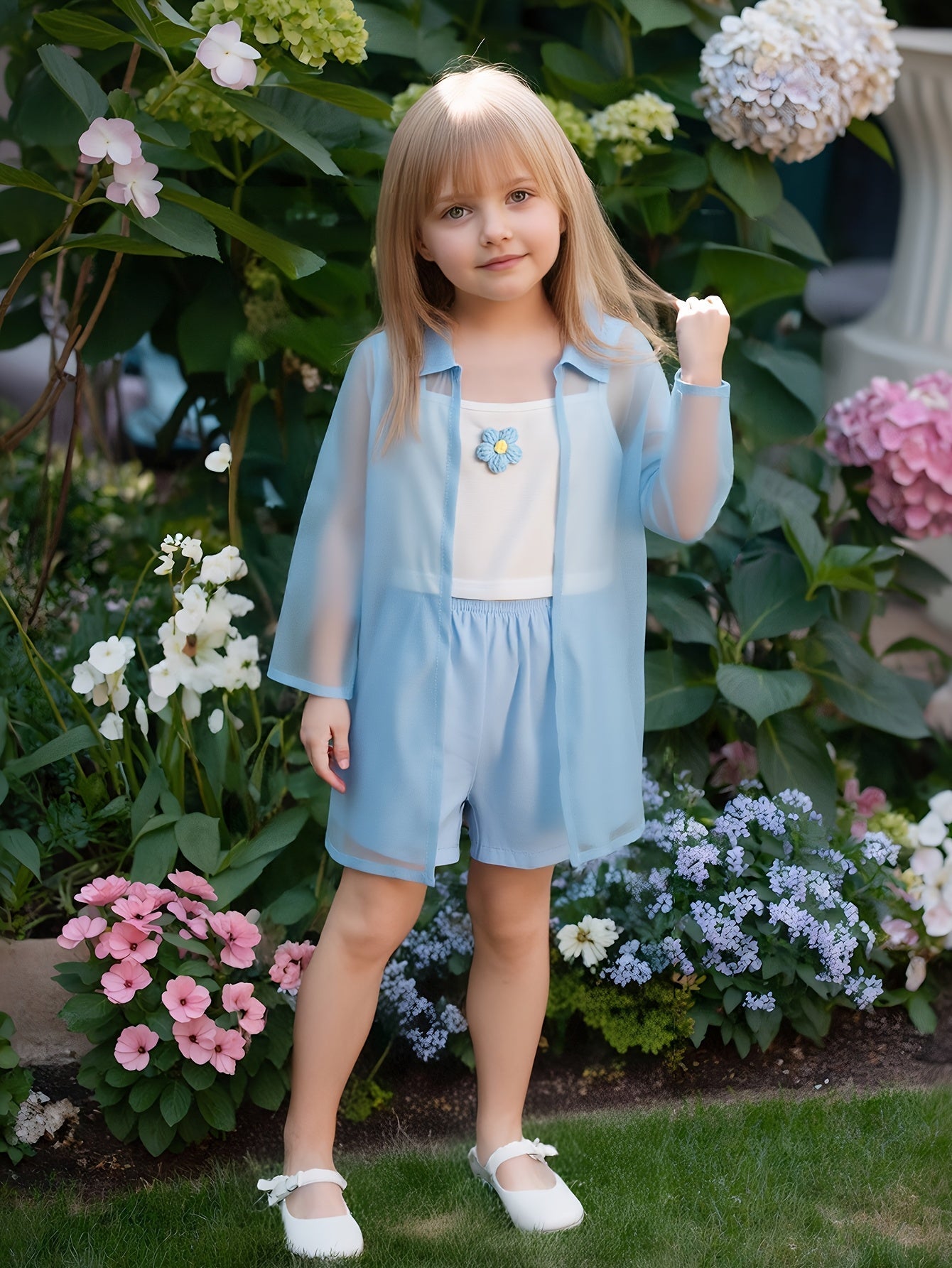 Set with Lightweight Girls' Summer Blouse and Shorts