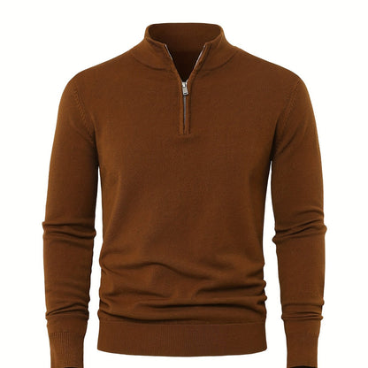Men's Knitted Jumper with Half Zip with Warm High-Neck Style for Autumn and Winter