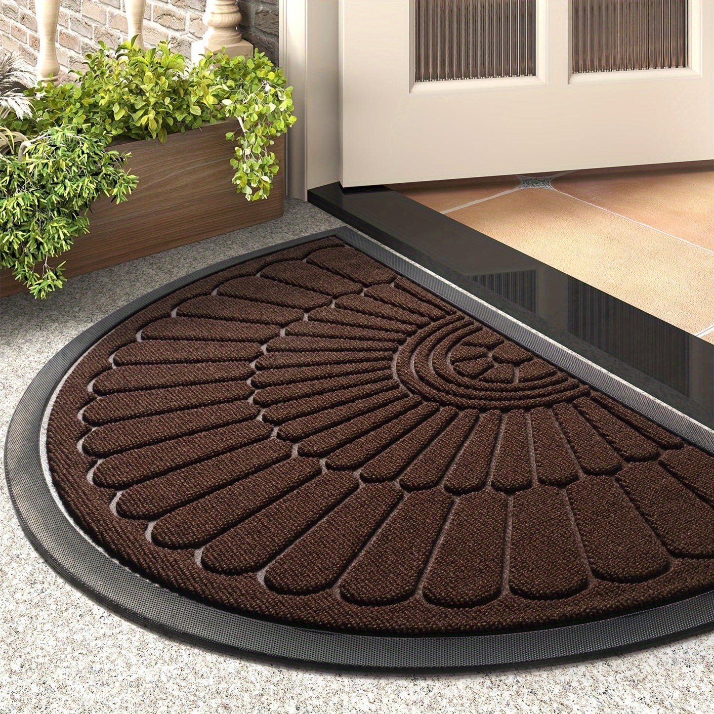 Door Mat Sustainable Rubber with Half-Round Design for Outdoor and Indoor