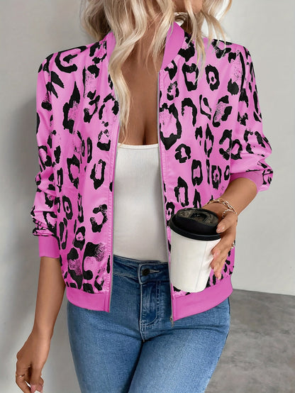 Ladies' Summer Jacket with Leopard Print and Zip
