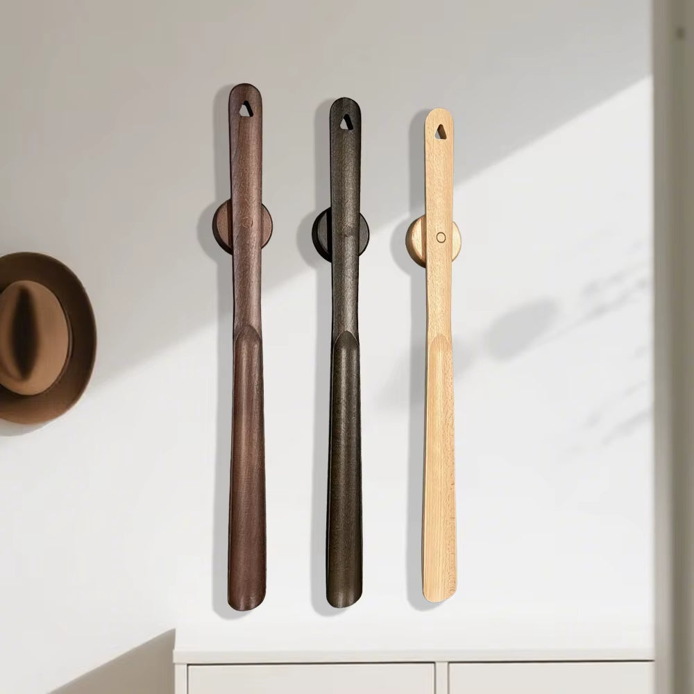 Minimalist Wooden Shoe Horn with Wall Mount