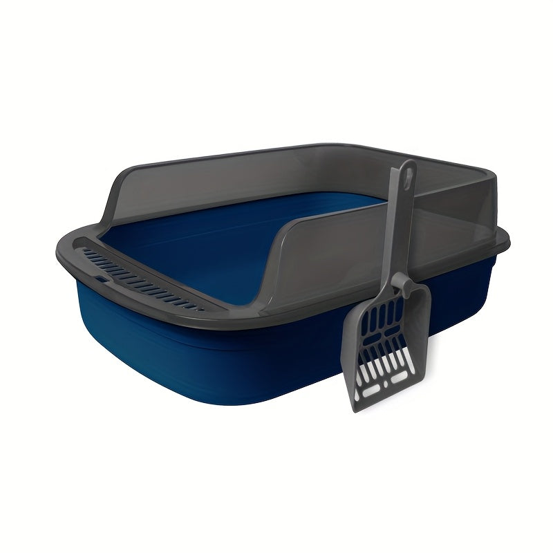 Cat Litter Tray with Raised Edge and Scoop with Splash-Free and Practical Design