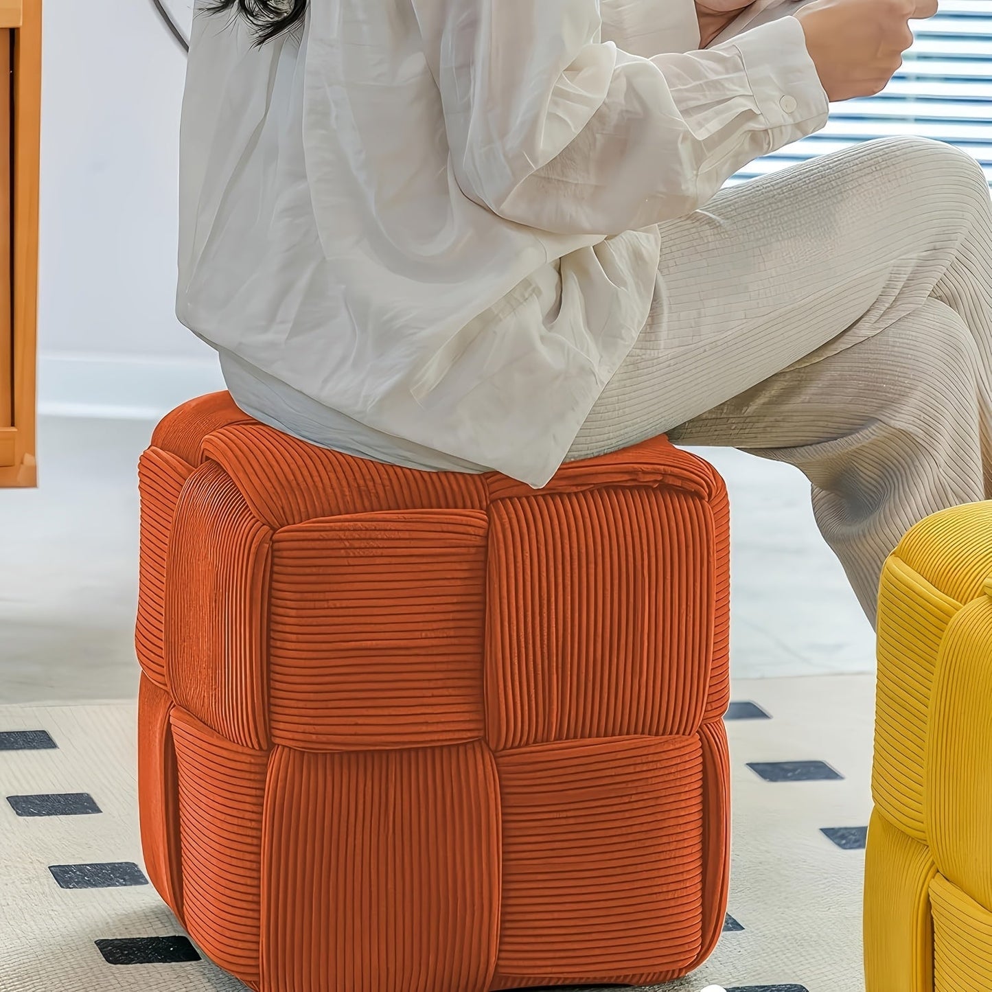 Compact Square Pouffe with Soft Upholstery with Comfortable and Versatile Design