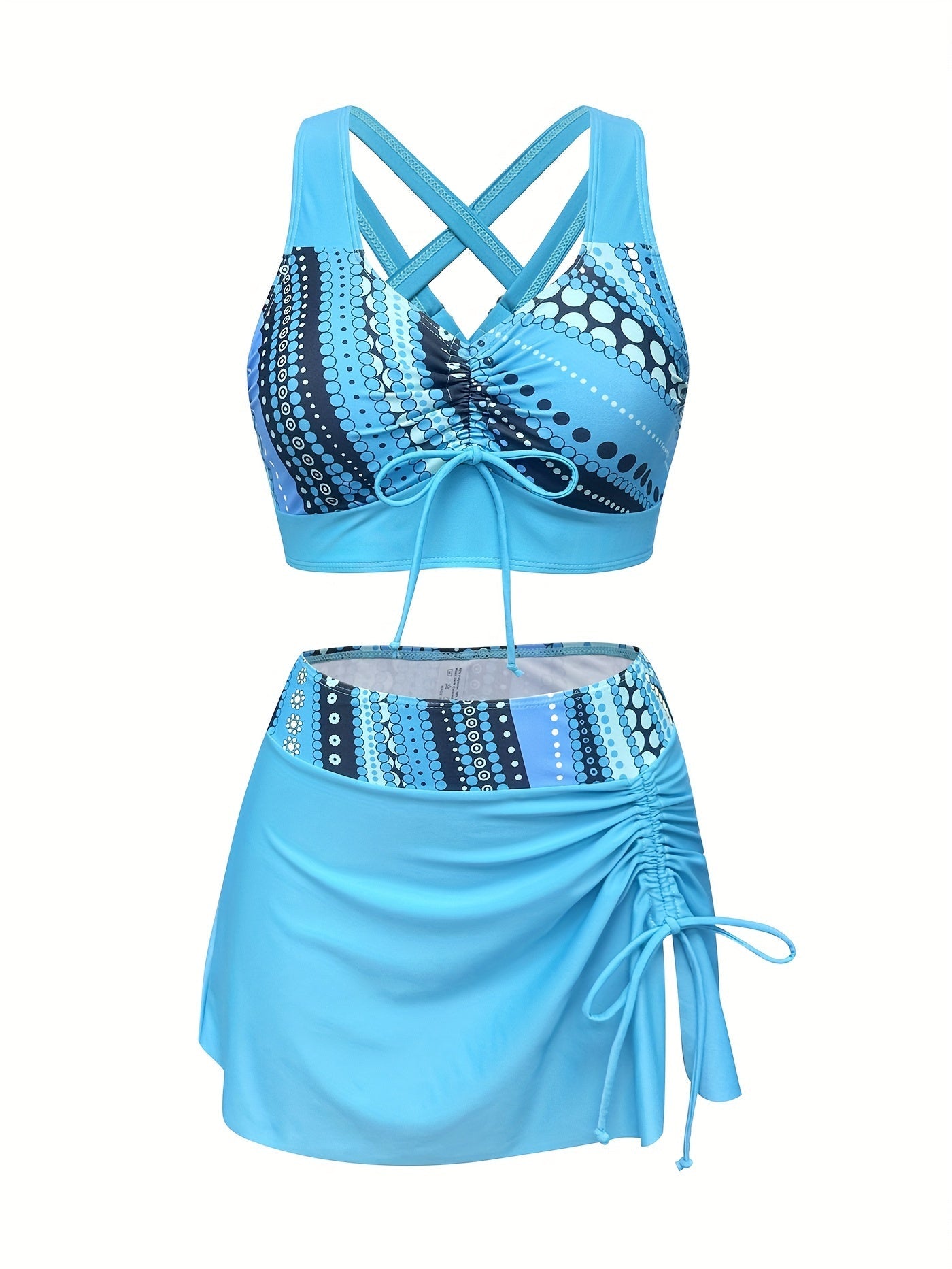 Set Tankini Women Polka Dot Tankini with Skirt Three‑piece