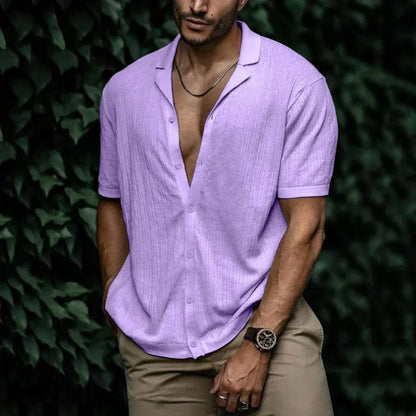 Linen Shirt for Men with Button Closure and Breathable Knit
