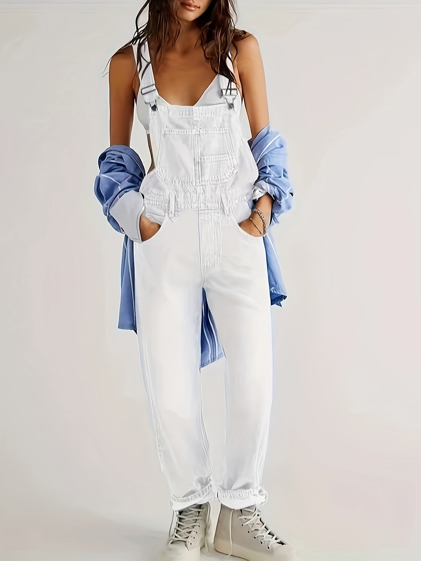 Ladies Denim Dungarees for Casual Overall with Loose Fit