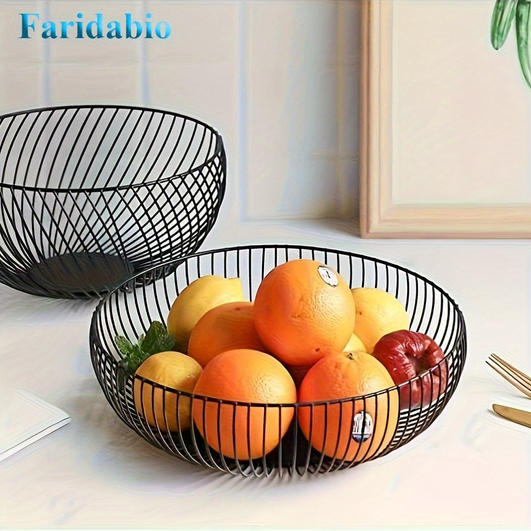 Table with Round Metal Fruit Bowl for and Kitchen with Minimalist and Decorative Design