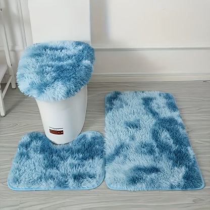 Set with 3-Piece Bathroom Mat Geometric Pattern for Soft and Non-Slip