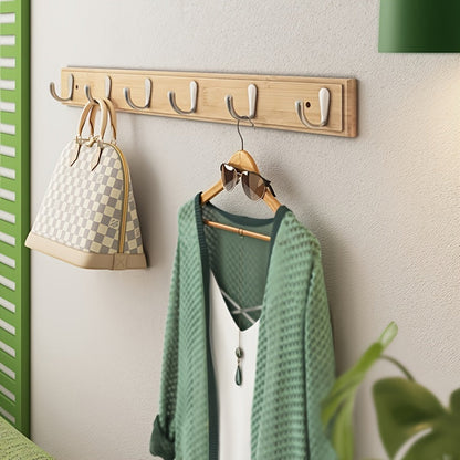 Hooks Bamboo Wall Coat Rack with Metal for Space-Saving Coat Rack Without Drilling