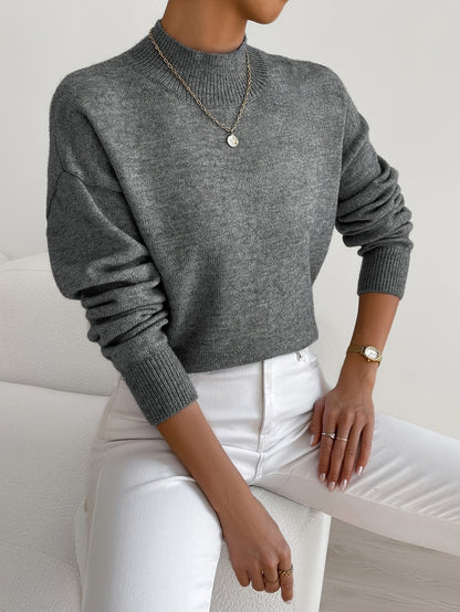 Ladies' Knitted Jumper with a High Neck and Long Sleeves for Autumn Winter