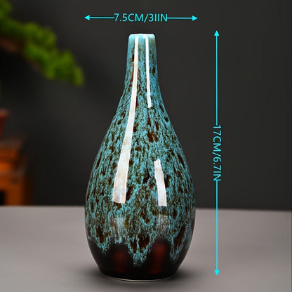 Vases with Set of Three Ceramic Mini Blue Glazed Texture