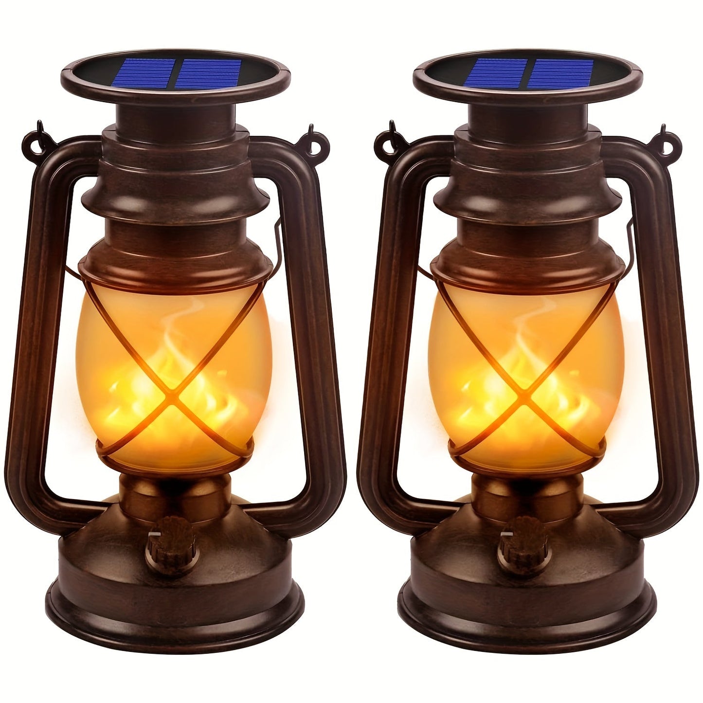 Solar Lanterns Set of 2 for Vintage Dancing Flame LED Lights for Garden and Patio