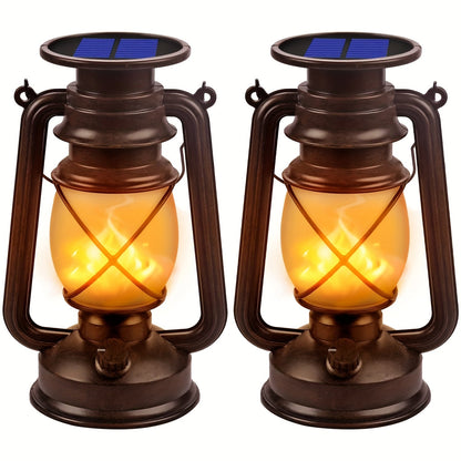 Solar Lanterns Set of 2 for Vintage Dancing Flame LED Lights for Garden and Patio