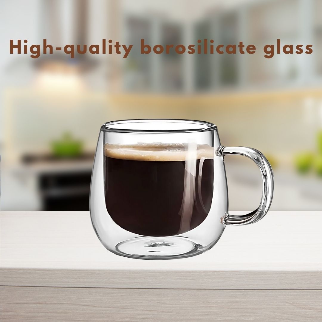 Glass with Double-Walled Mugs with Insulation for Hot and Cold Drinks