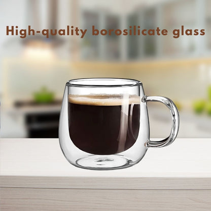 Glass with Double-Walled Mugs with Insulation for Hot and Cold Drinks