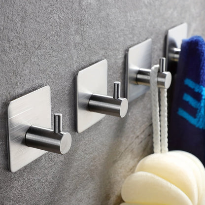 Hook with 4-Piece Self-Adhesive Stainless Steel Wall Set