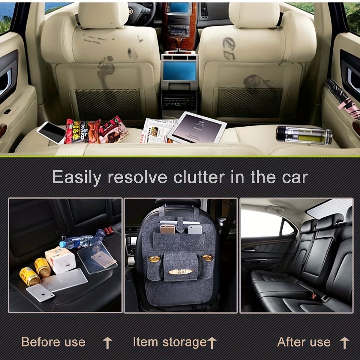Organiser with Car Seat Storage Pockets and Tablet Holder for Back Seat