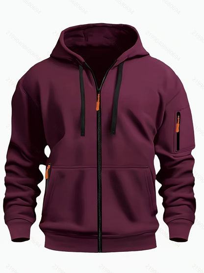 Men's Zip-Up Hoodie with Hood for Casual Outdoor Sweatshirt