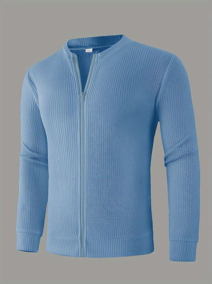Men's Ribbed Zip-Up Cardigan for Relaxed Fit for Autumn and Winter