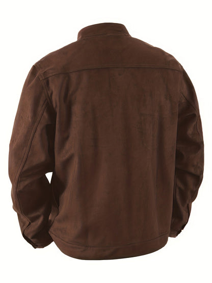 Stand with Men's Casual Jacket with Buttons and Up Collar for Vintage Work Jacket