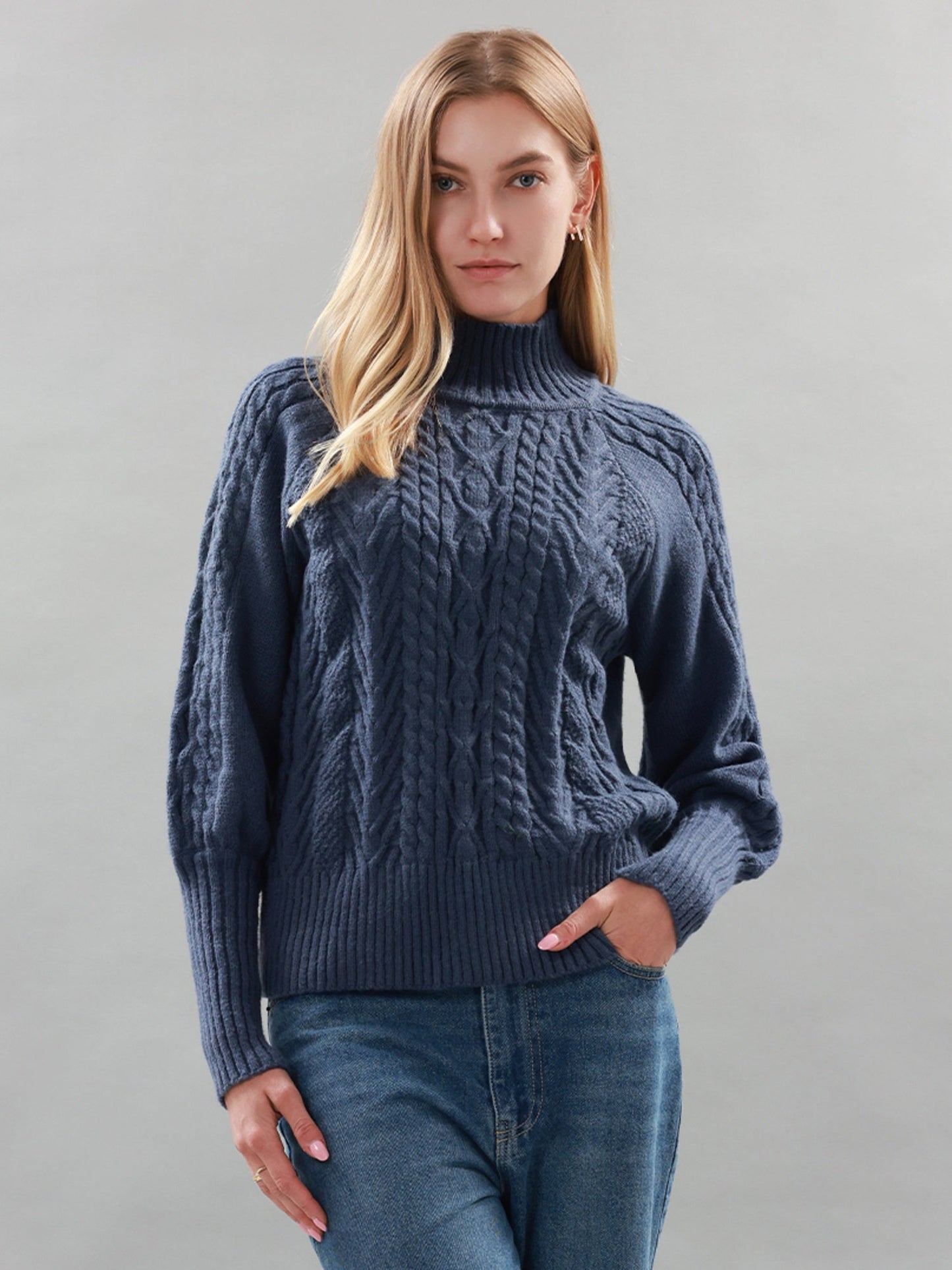 Ladies Knitted Pullover with High Neck for Elegant and Comfortable