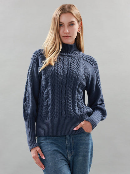 Ladies Knitted Pullover with High Neck for Elegant and Comfortable