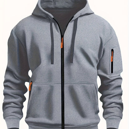 Men's Zip-Up Hoodie with Hood for Casual Outdoor Sweatshirt