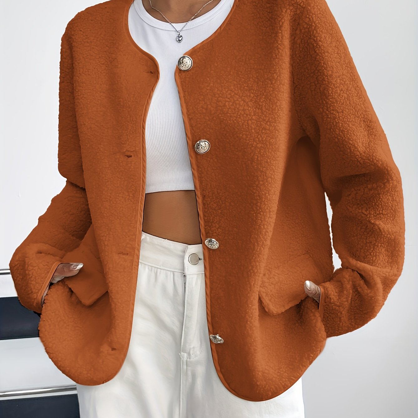 Elegant Ladies' Jacket with Buttons for Timeless and Soft for Autumn and Winter