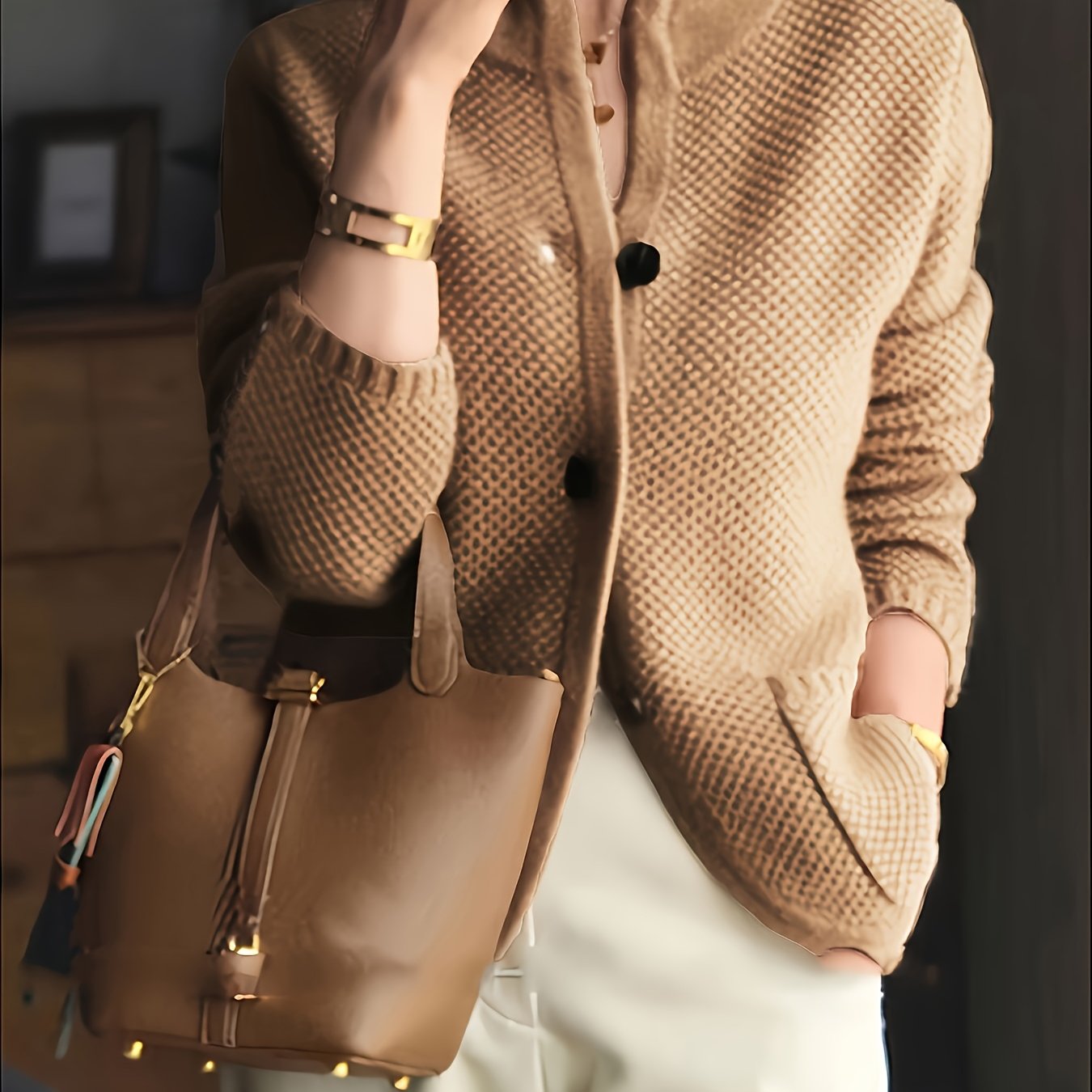 Ladies Knitted Sweater with High Neck for Comfortable and Timeless