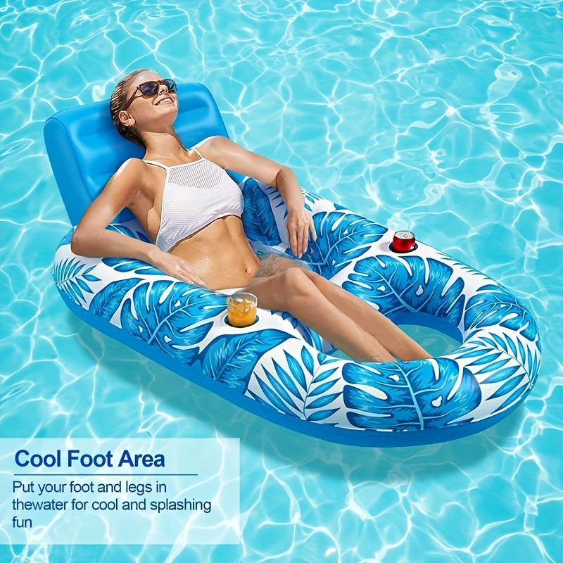 Holders with Inflatable Pool Lounge with Backrest and Cup Design for Relaxed Floating