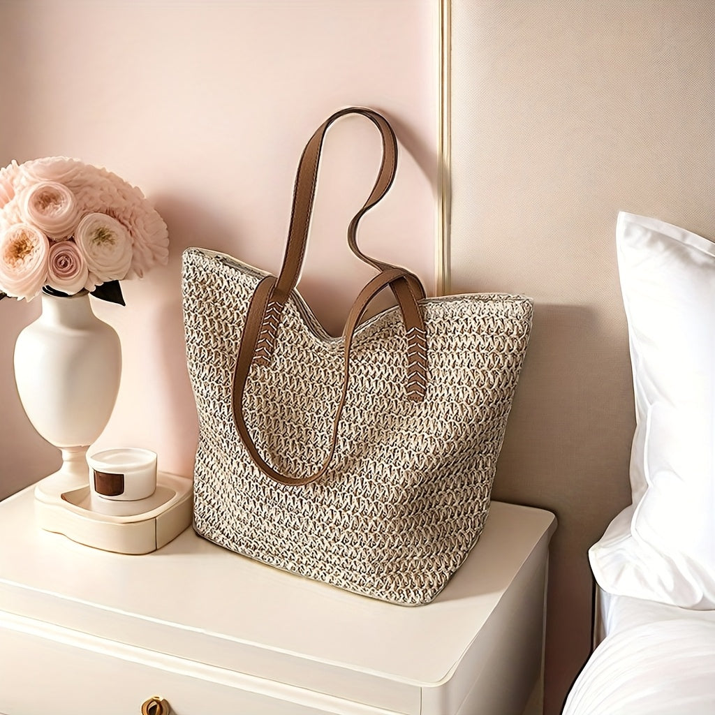 Bag with Beach French Straw Tote Bag Spacious Woven Summer Bag