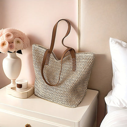 Bag with Beach French Straw Tote Bag Spacious Woven Summer Bag