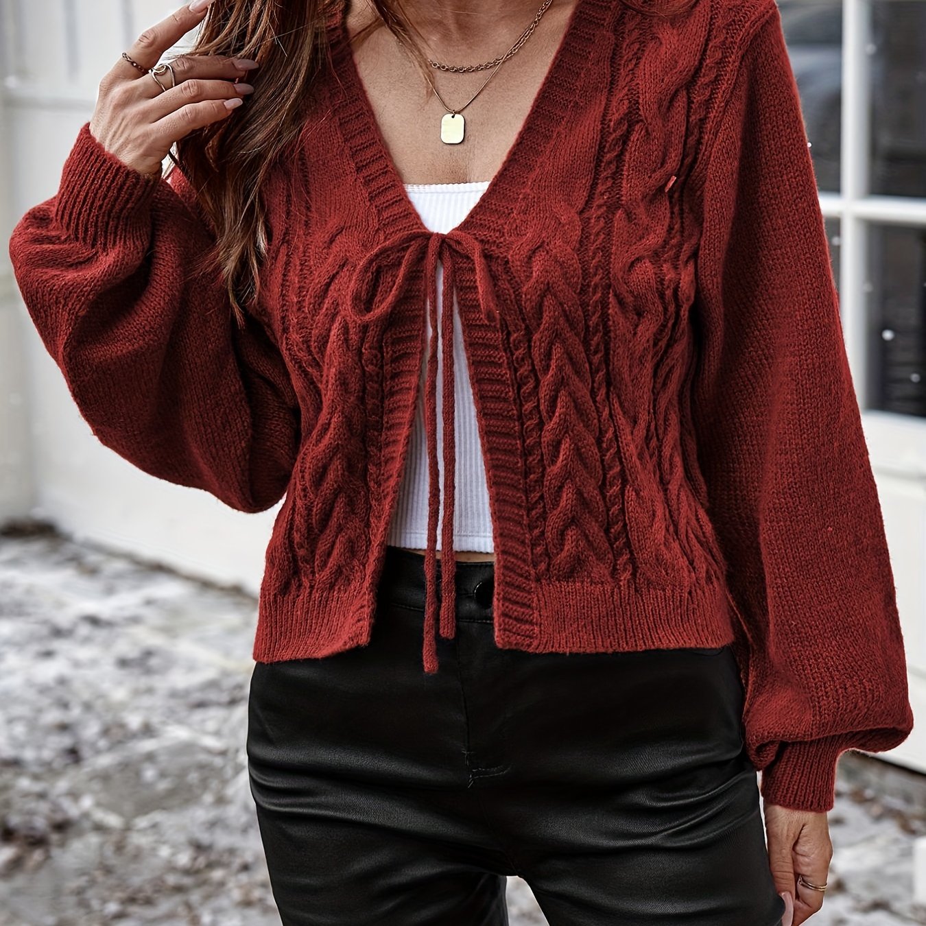 Ladies Elegant Knitted Cardigan with Bow Closure for Casual and Comfortable