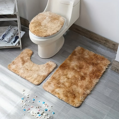 Set with 3-Piece Bathroom Mat Geometric Pattern for Soft and Non-Slip