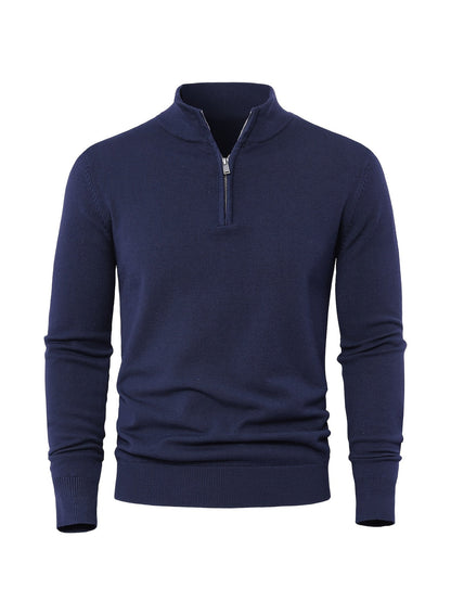 Men's Knitted Jumper with Half Zip with Warm High-Neck Style for Autumn and Winter