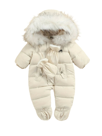 Snowy Baby Romper for Warm Winter Onesie with Hood for Outdoors