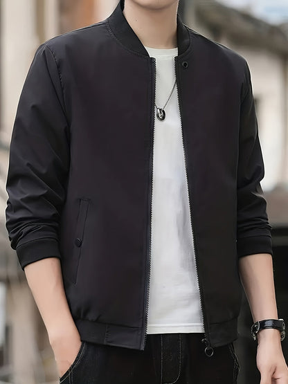 Stand with Lightweight Men's Summer Jacket with Up Collar and Zip Closure