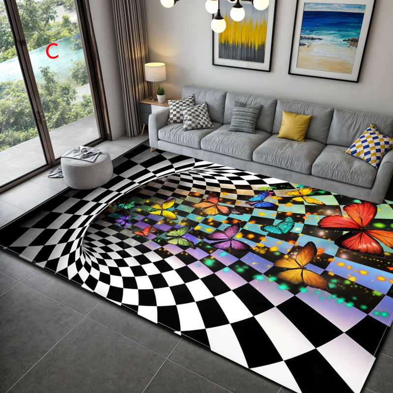 Door Mat with 3D Optical Illusion Geometric Checkerboard Pattern for Hall