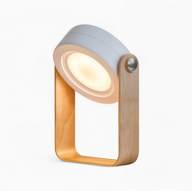 Table Lamp with Dimmable LED Wooden Frame and 360-Degree Adjustable Light