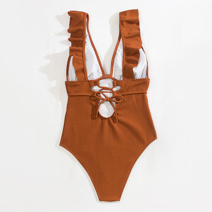 Swimsuit for Women with Ruffles and Deep V-Neck