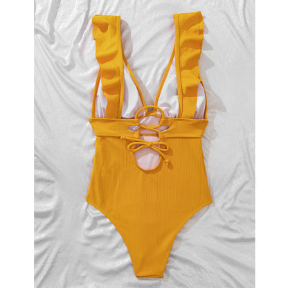 Swimsuit for Women with Ruffles and Deep V-Neck