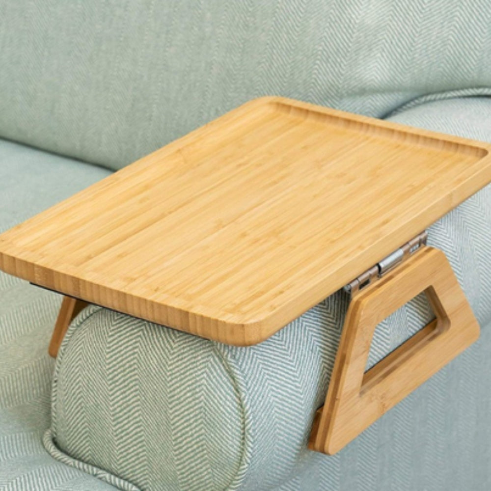 Table with Adjus Bamboo Armrest Table for Sofa Snacks Drinks Laptop